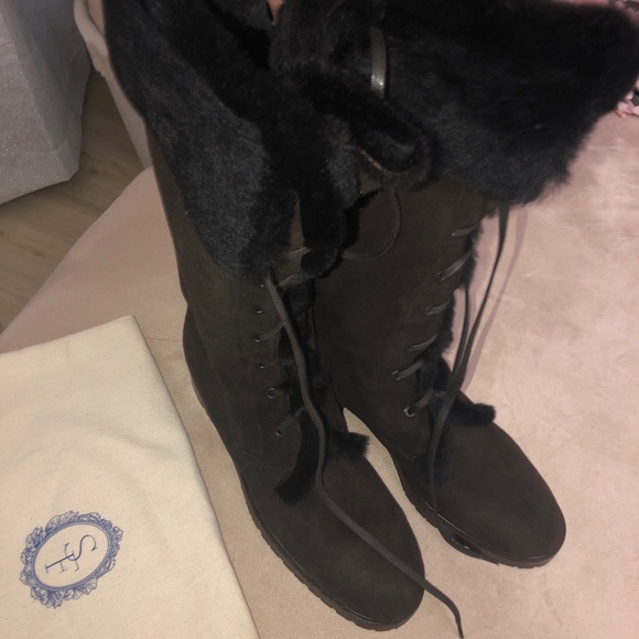 Sarah Flint Cortina Suede Fur-lined tie up boots - Picture 4 of 6